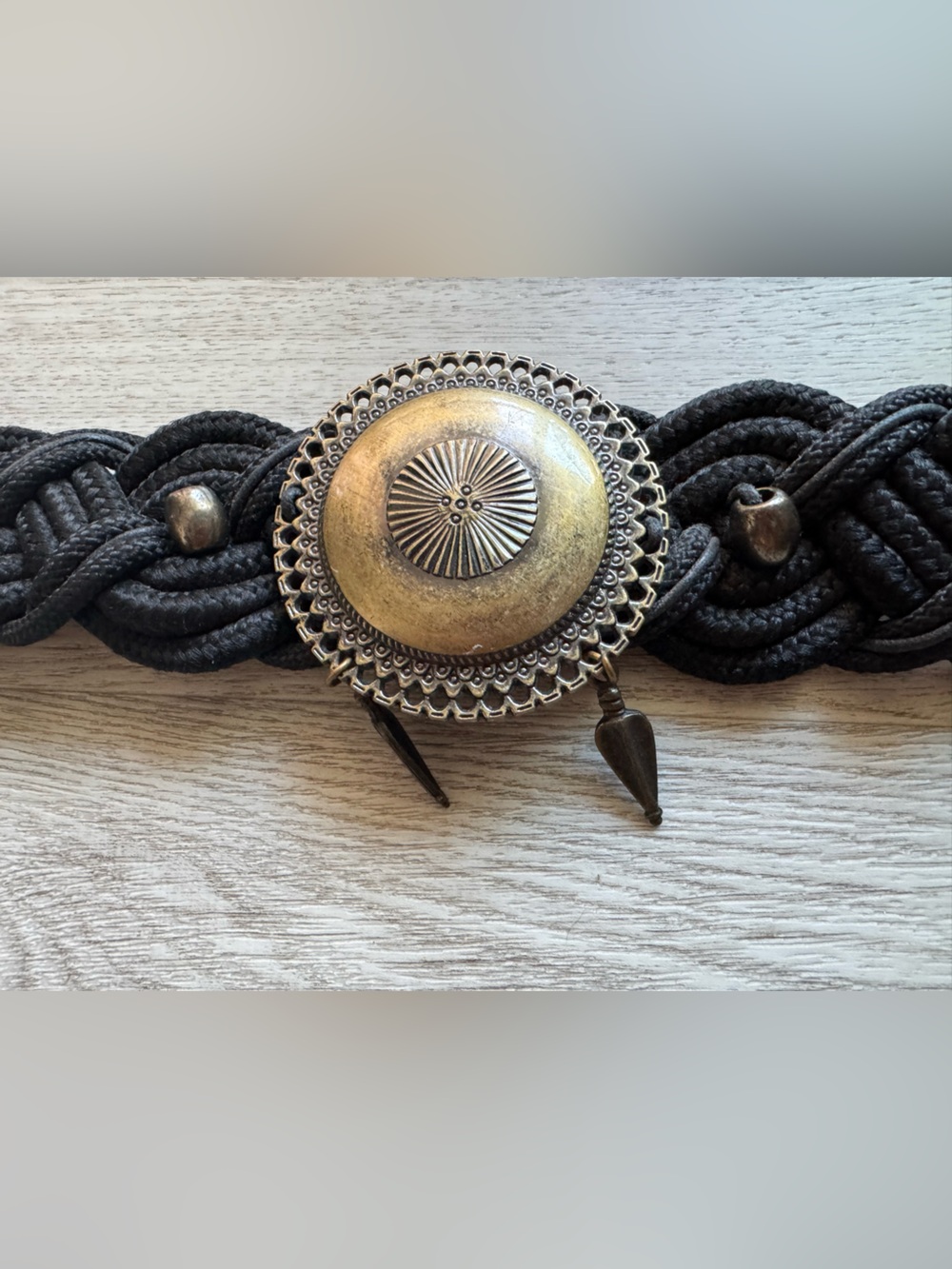 Vintage Black Braided Large Concho Embellished Bohemian Style Rope Belt SM / Med - Picture 4 of 9